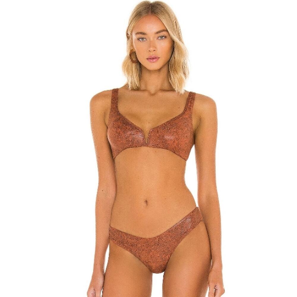 Maaji Golden Leopard Victory V Wire Bralette Top and ruched cheeky Bikini set